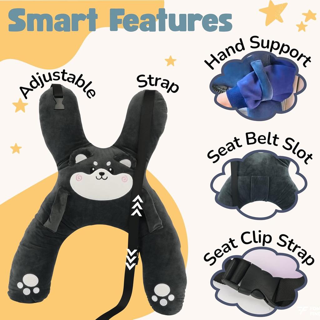 Kids Car Neck Pillow with Seat Belt Safety Sleep Aid Prevent Leaning Head Back Seat Sleeping Comfort During Long Distance Trave