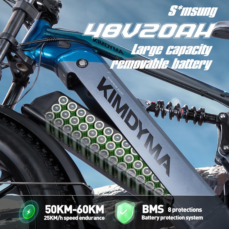 KIMDYMA K03 Adult Electric Bike, 48V20AH 960WH Battery, with Two 3000W Motors, 27.5-inch Wide Tyres, Electric Mountain Bike