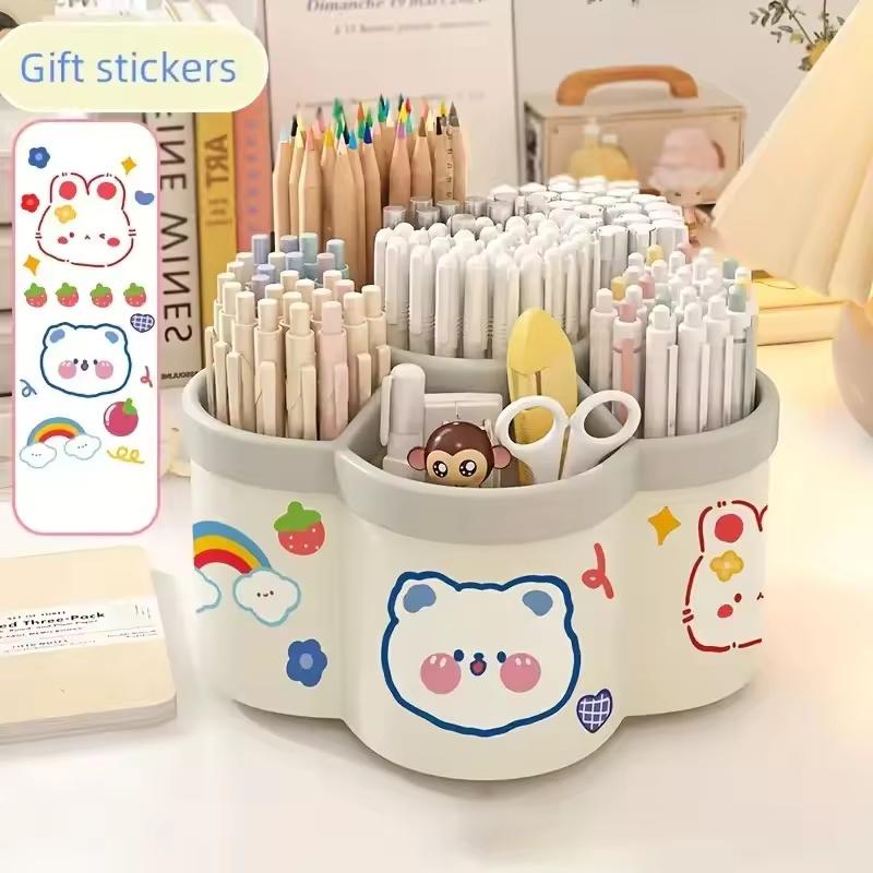 Large Capacity 360° Rotating Pen Holder Multifunctional Desktop Organizer for Stationery Storage Box Multiple Office Supplies