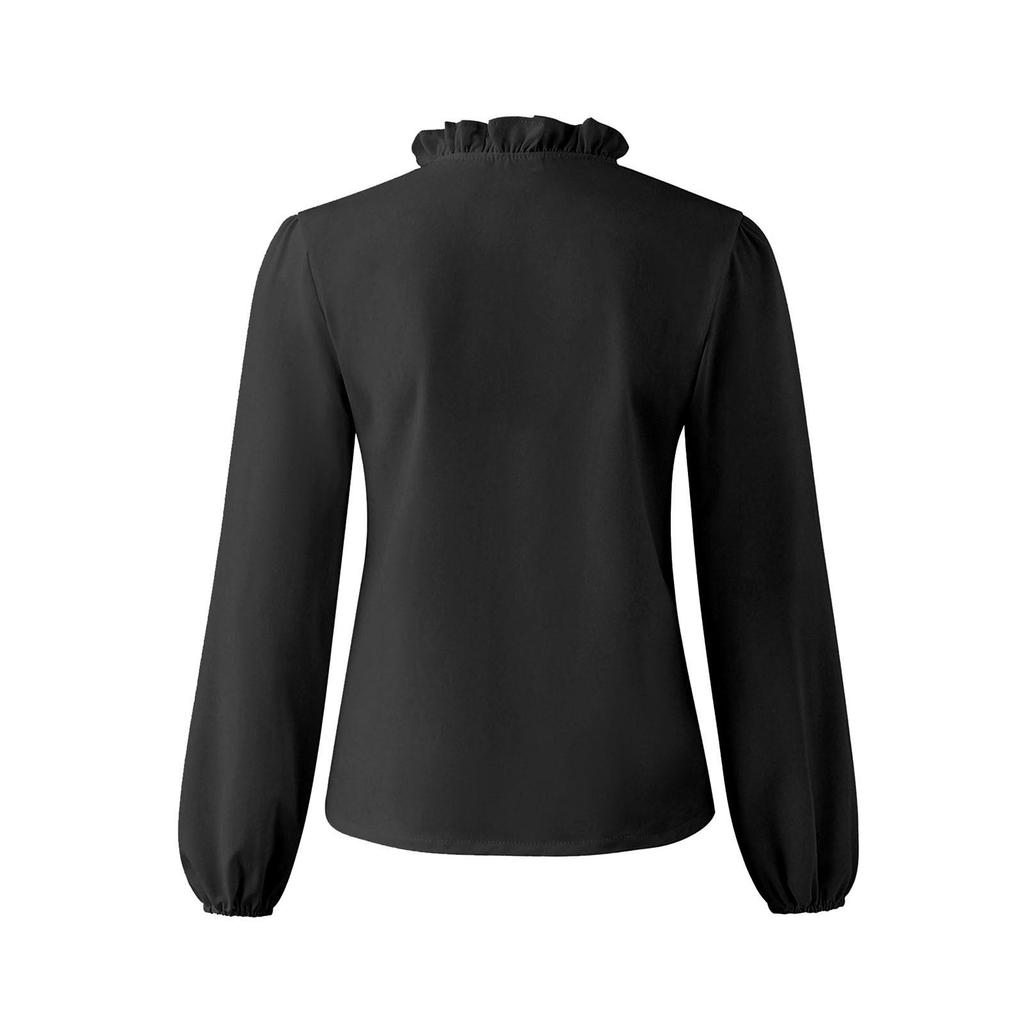 Damska bluzka z długim rękawem i falbankami, europejski i amerykański styl, kolekcja Wiosna/Lato 2025