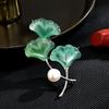 Autumn New Women's Designer Light Luxury Ginkgo Leaf Brooch Simulation Pearl Accessory Clothing Jacket Pin