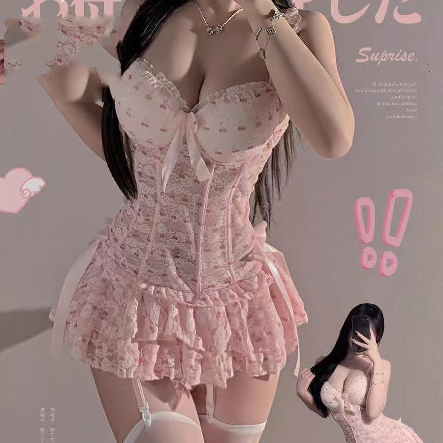 Sex Underwear Female Sexy Temptation Pink Cherry Cute Pure Desire Small Breasts Gather Backless