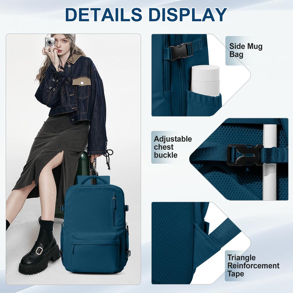 Mochila de viaje para mujer, bolsa para artículos personales de aerolíneas, bolso de cabina de aerolínea, mochila impermeable para computadora portátil, mochila informal para la escuela y la universidad