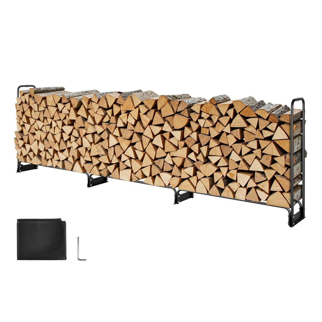 12.7FT Outdoor Firewood Rack with Cover, 152x14.2x46.1in,Heavy Duty Firewood Holder & 600D Oxford Waterproof Cover for Fireplace, Patio,