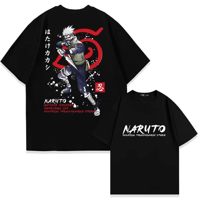 

2026 Unisexs Tshirt Summer Japanese Anime Kasi Naruto Pure Cotton Double Sided Printed Parent Child Casual Loose Tshirt Ins Y2k L