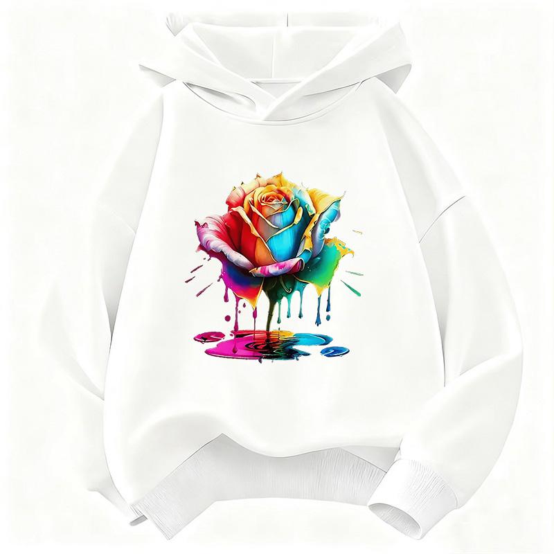 Colorful Flower Design Floral Gothic Hoodie Kids Children's Sweatshirt Hoody for Boys Girls Autumn Winter Casual Hoodies