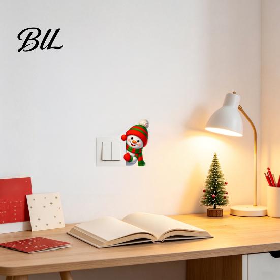 Christmas Switch Decals Snowman Sticker, Removable Decorative PVC Decal, Cartoon Wall Art for Holiday Bedroom Atmosphere Enhancement Stickers