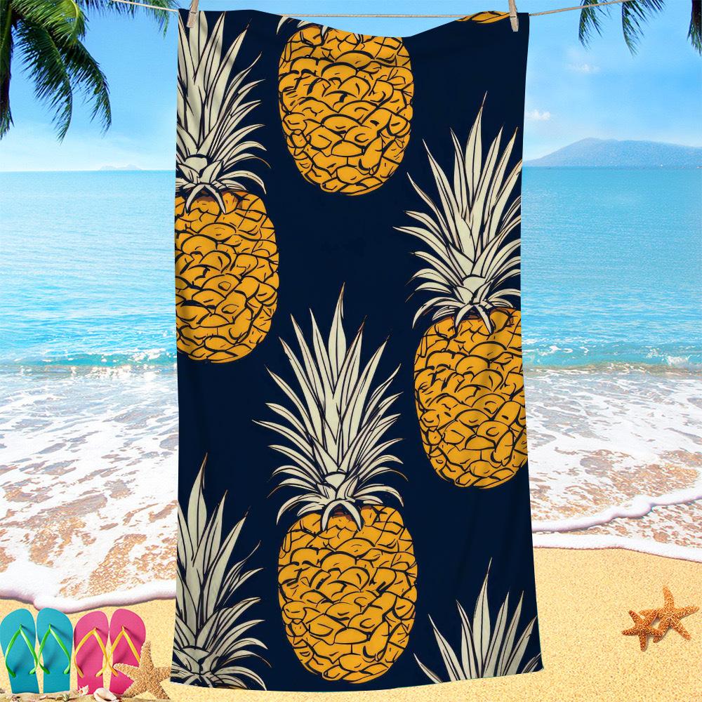 Creative Painted Pineapple Digital-printed Polyester Superfine Fiber Double-sided Fleece Beach Vacation Bath Towel, Beach Towel