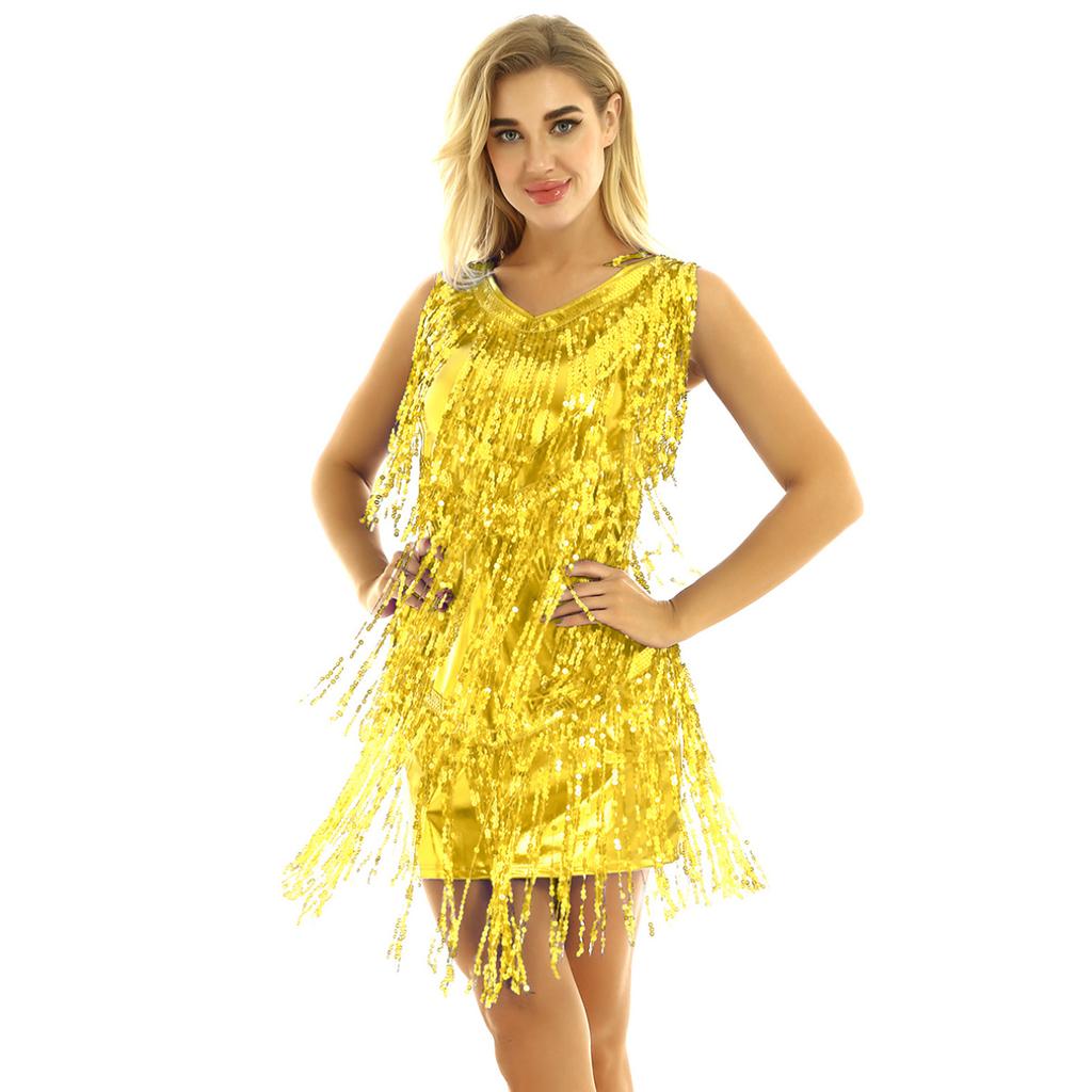 Women's Latin Dance Performance Tassels Dress Sparkling Sequin Ballroom Salsa  Dress  buy at low prices in the Joom online store