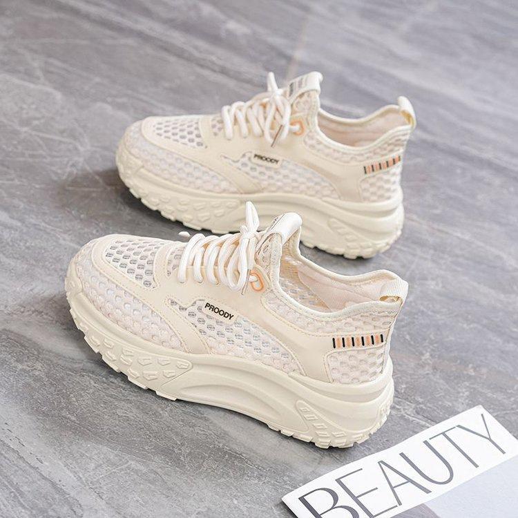 Dad shoes women's summer 2025 new popular shoes versatile thick-soled breathable single mesh casual sports white shoes