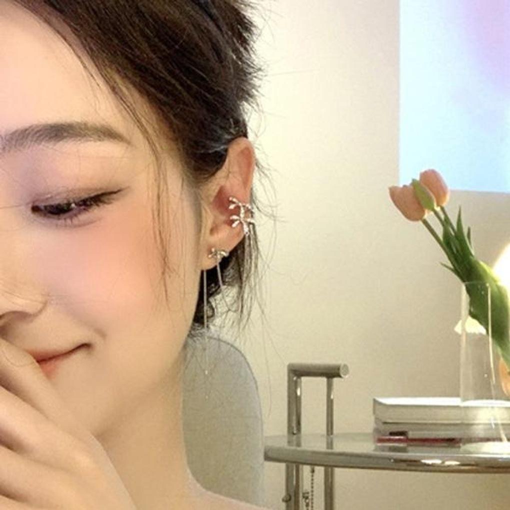 Women's Point Ribbon Band Long String Ear Cuff Earrings