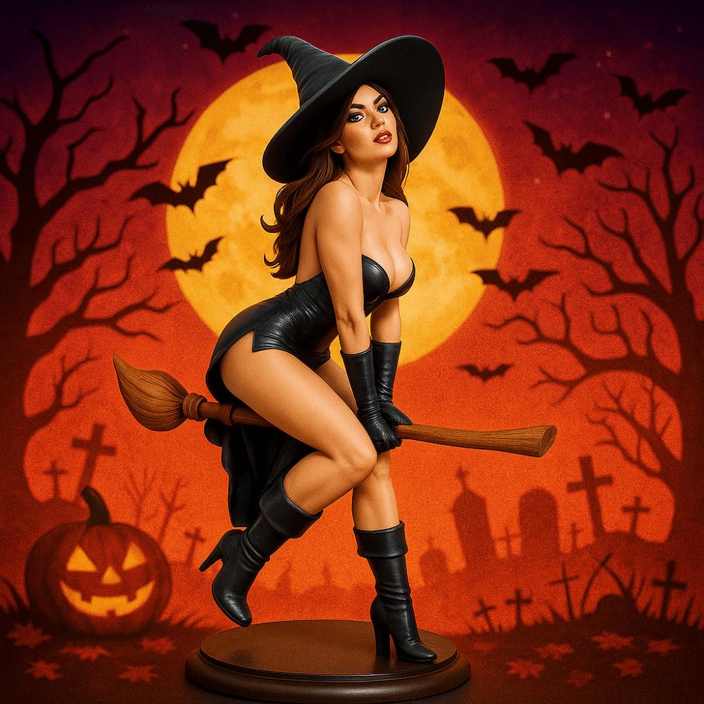 Miniature Sexy Witch Statue Gothic Style Magic Broomstick Figurine  Living Room Decor