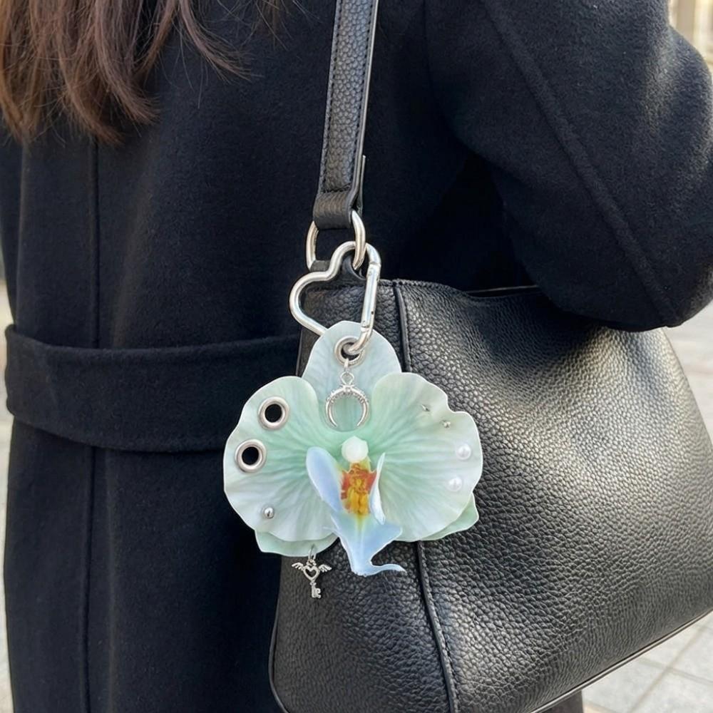 Fashion Simulation Flower Orchid Lily Keychain Colorful Backpack Decoration Flower Bag Pendant Gifts Backpack Hangings Decor