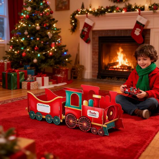 Christmas Presents Train Toy Santa Gift Boxes Express Gingerbread Classical Train Ornament Holiday Party Centerpieces Decoration Festival Gift