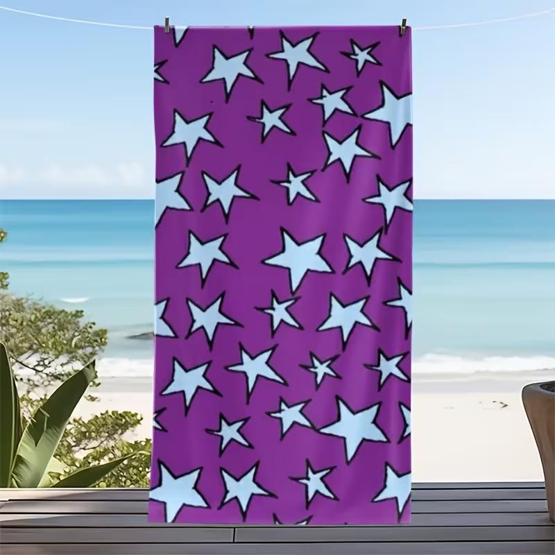 Y2K Star Print Beach Towel Hand Drawn Star Pattern Beach Blanket Soft Quick Dry Sand Resistant Absorbent Towel for Summer