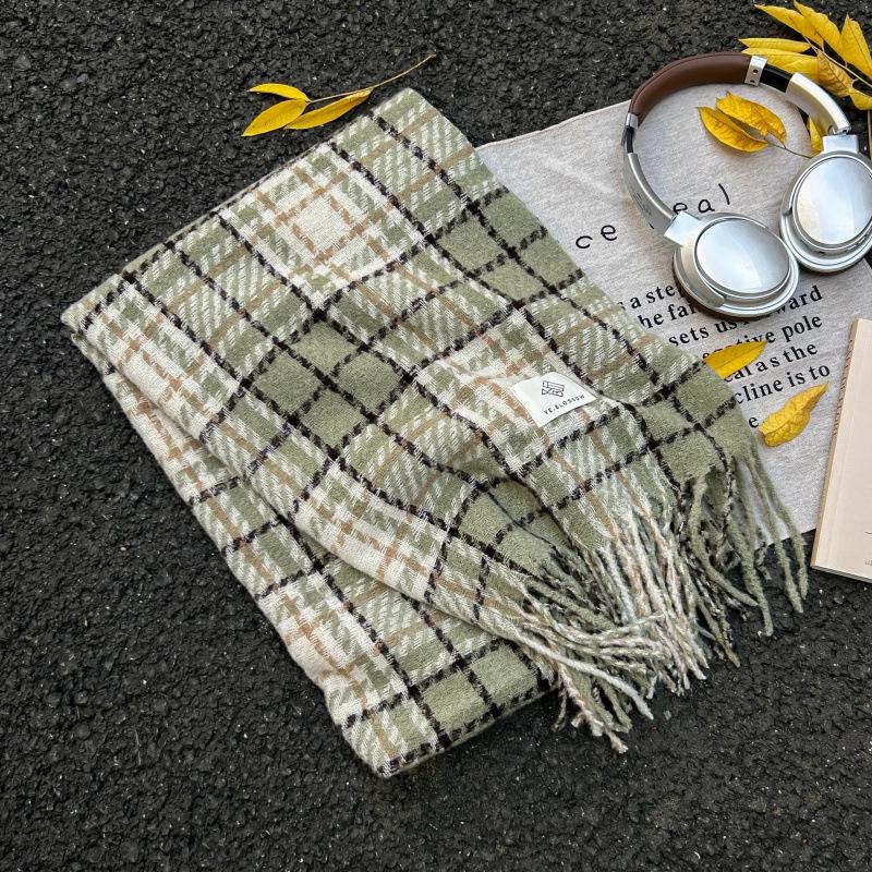 High-End Plaid Shawl for Women - 2025 Autumn/Winter Korean Style Thickened Imitation Cashmere Scarf