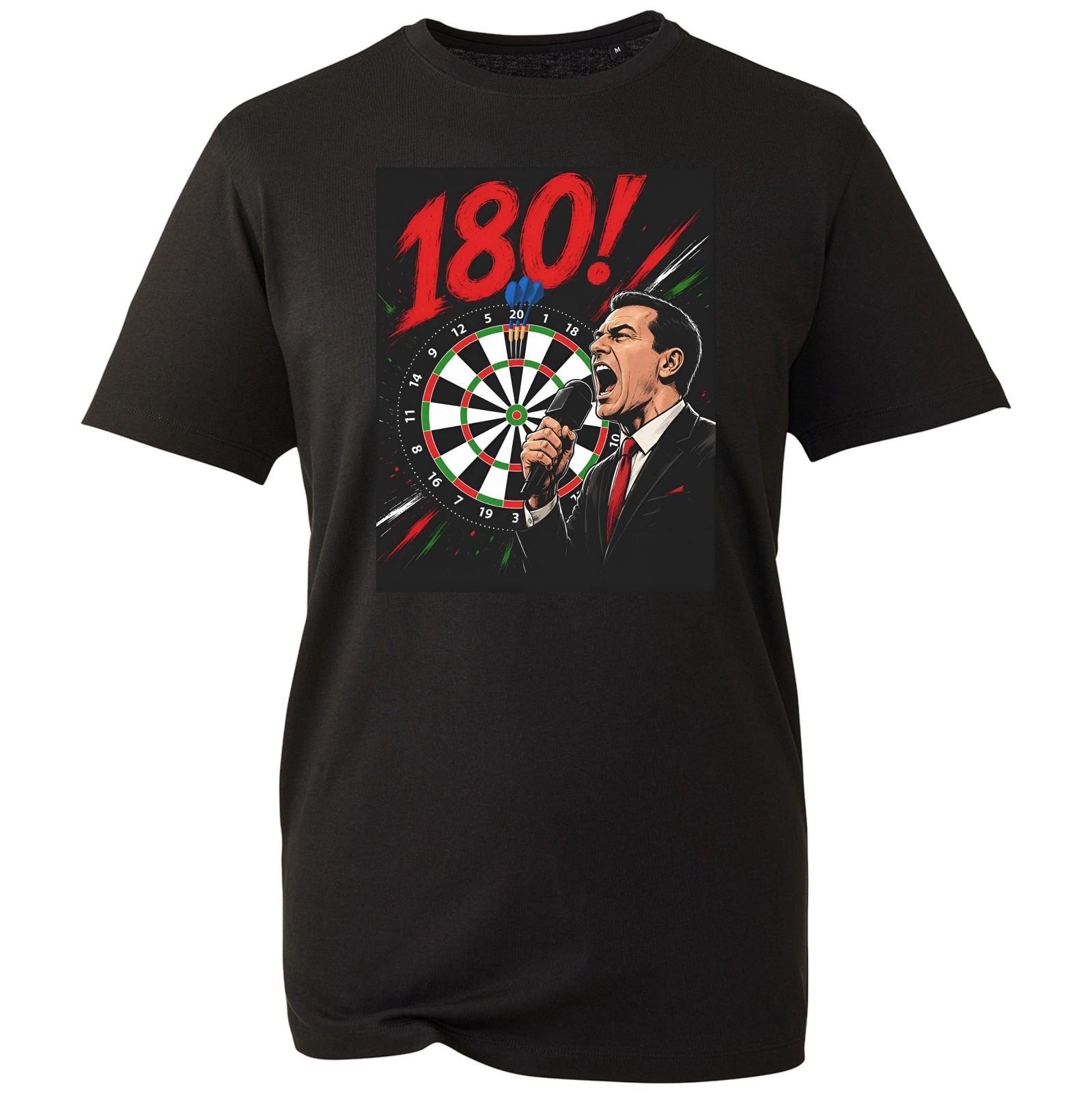 180 Darts T Shirt Mens Black Retro Dartboard Referee Graphic Pub Sports Team Tee S