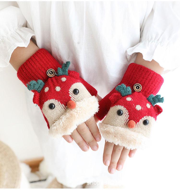 Weihnachts-Rentier-Flipp-Top-Handschuhe für Kinder – Warme, niedliche Halbfingerhandschuhe für Jungen und Mädchen im Kindergarten