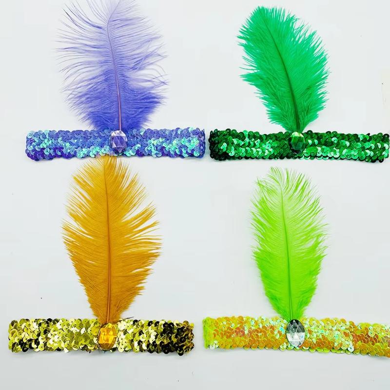 1Pcs Colorful Feather Sequin Gem Headpiece Aesthetic Flapper Headband For 1920S Party Costume Accessory Dress Up