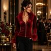 Giacca corta vintage da donna in velluto con colletto e polsini, vita sagomata