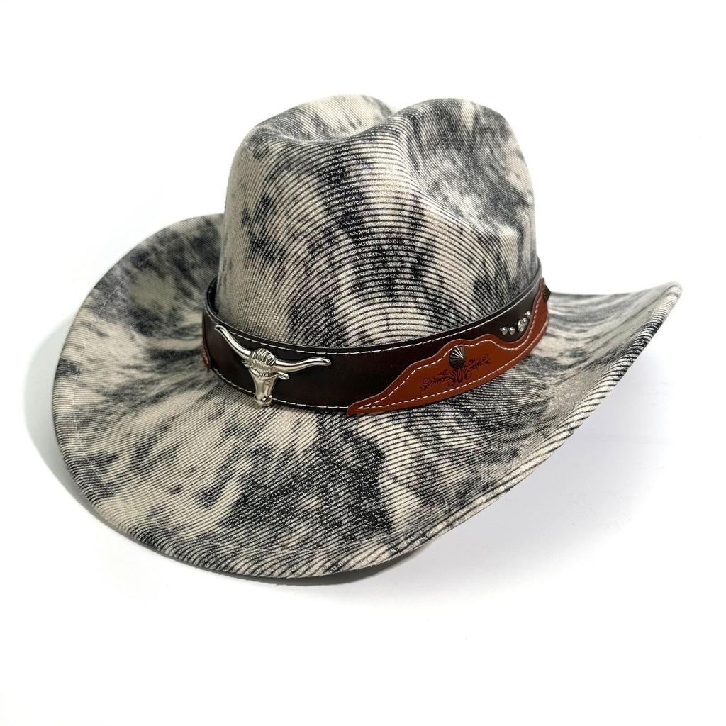 Dayan Western Cowboy Hat Cow Head Belt Rivet Jazz Hat Men'S And Women'S Spring, Summer And Autumn Outdoor Travel Sunshade And Sun Protection Hat