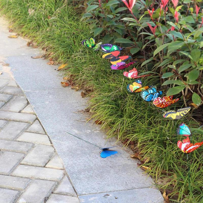 Garden Courtyard 50Pcs Butterfly Stake 7cm Colorful Waterproof Butterfly Flowerpot Stake For Home Party Decoration