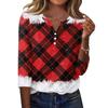 Women's Fashion Casual Christmas Print V-Neck Button Three-Quarter Sleeve T-Shirt Top