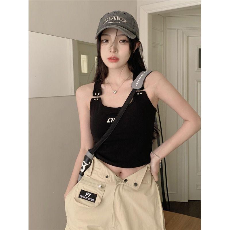 Women Design Tank Tops Sexy Fashion Tees For Girls Y2K Tops Black Vest