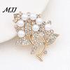 Flower Brooch Pin Branch with Faux Pearls Rhinestones, Decorative Lapel Floral for Wedding Party, Dainty Jewelry Accessory Women Girls Fashion