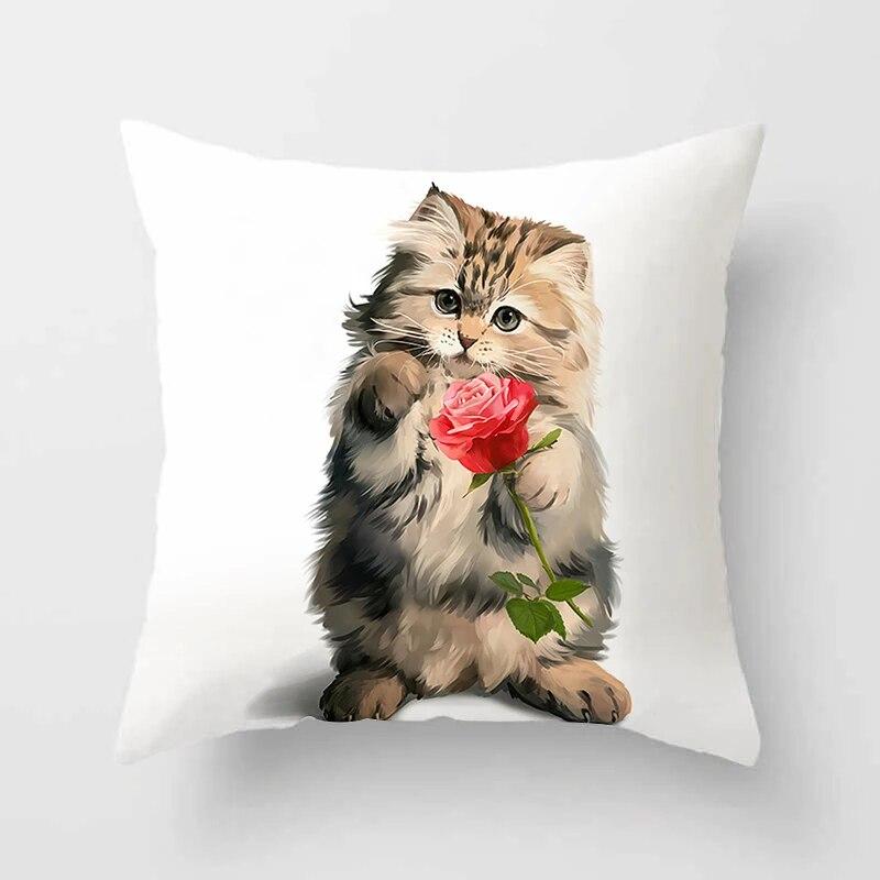 Cute Cat  Print Polyester Cushion Cover 45x45 Throw Pillow Case For Sofa Car Home Decorative Pillowcase Pillow Cover