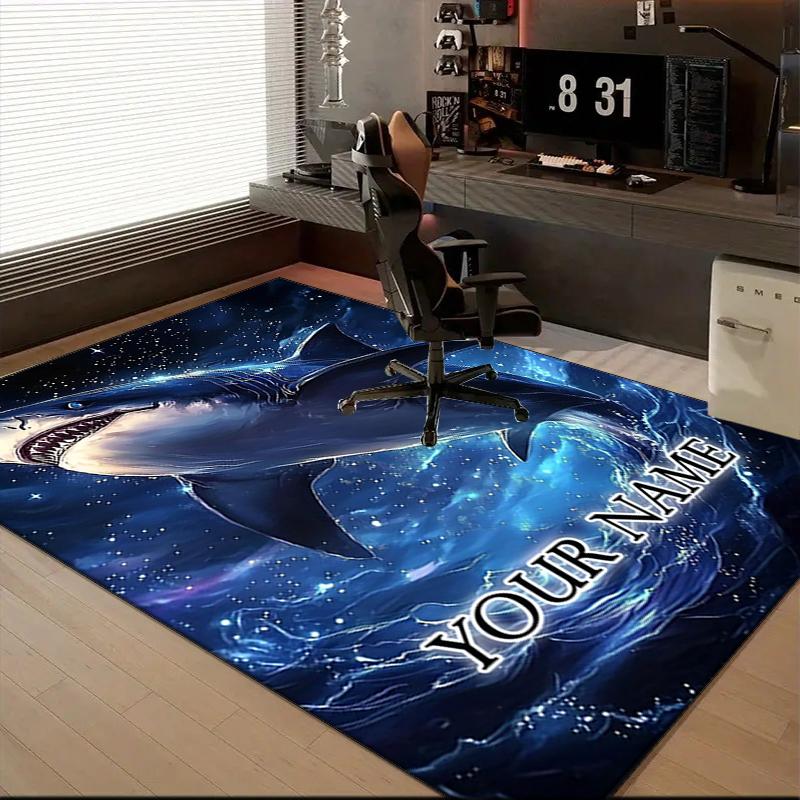 1PC Custom Name Oceanic Great White Shark Theme Floor Mat Ideal for Living Room, Game Rooms, Office, Bedroom,Floor Mat Playful Design106