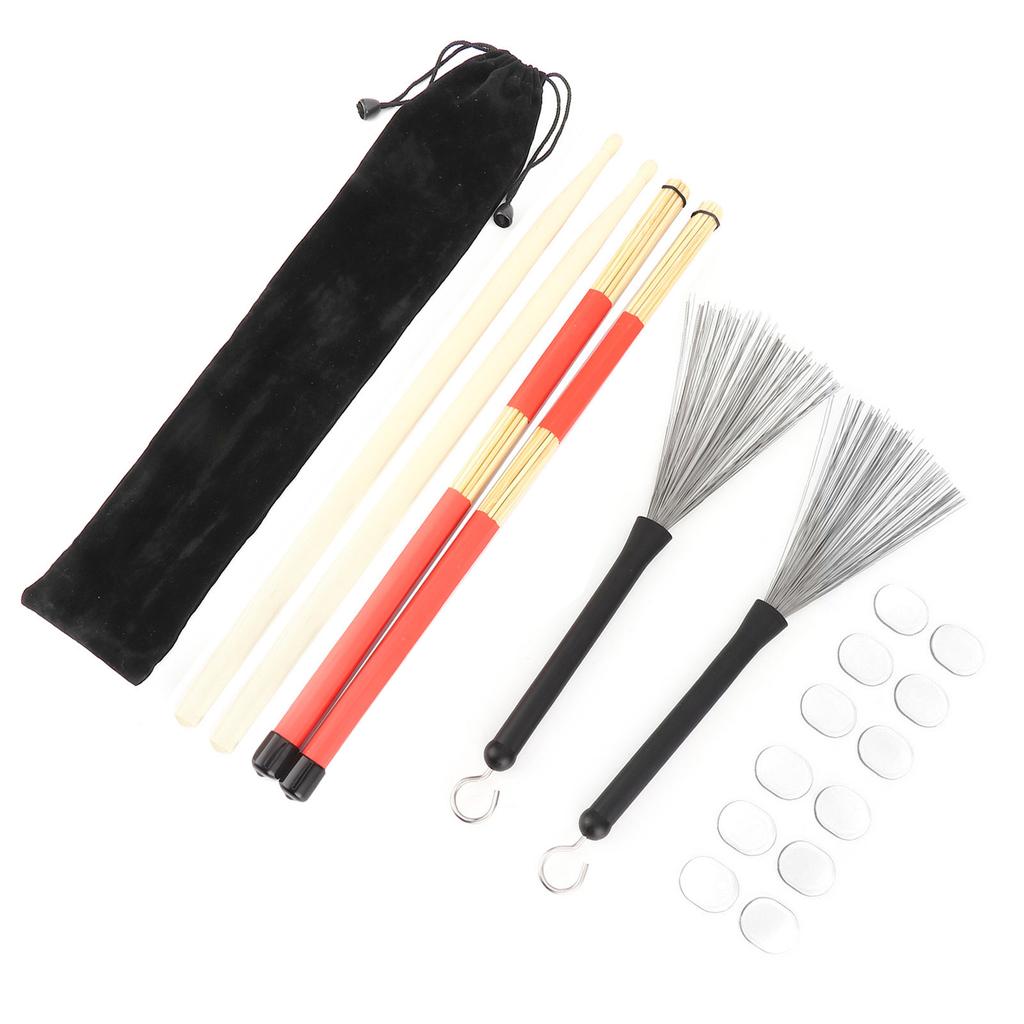 Drumstick Kit Rute Brush Dämpfer Schlagzeug Musikinstrument Spielzubehör mit TascheM02762