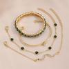 4Pcs/Set Rhinestone Green Gemstone Bangle Snake Link Bracelets Fashion Punk Jewelry  Birthday Party