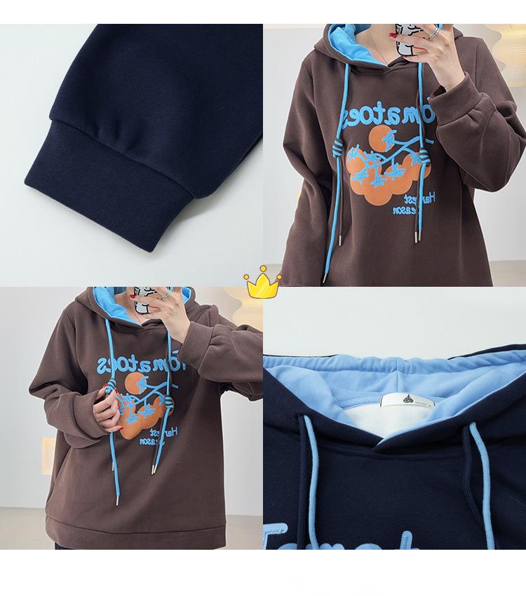Winter 2025 Plus Size Women's Letter Print Hooded Sweatshirt - Fashionable Drawstring Style