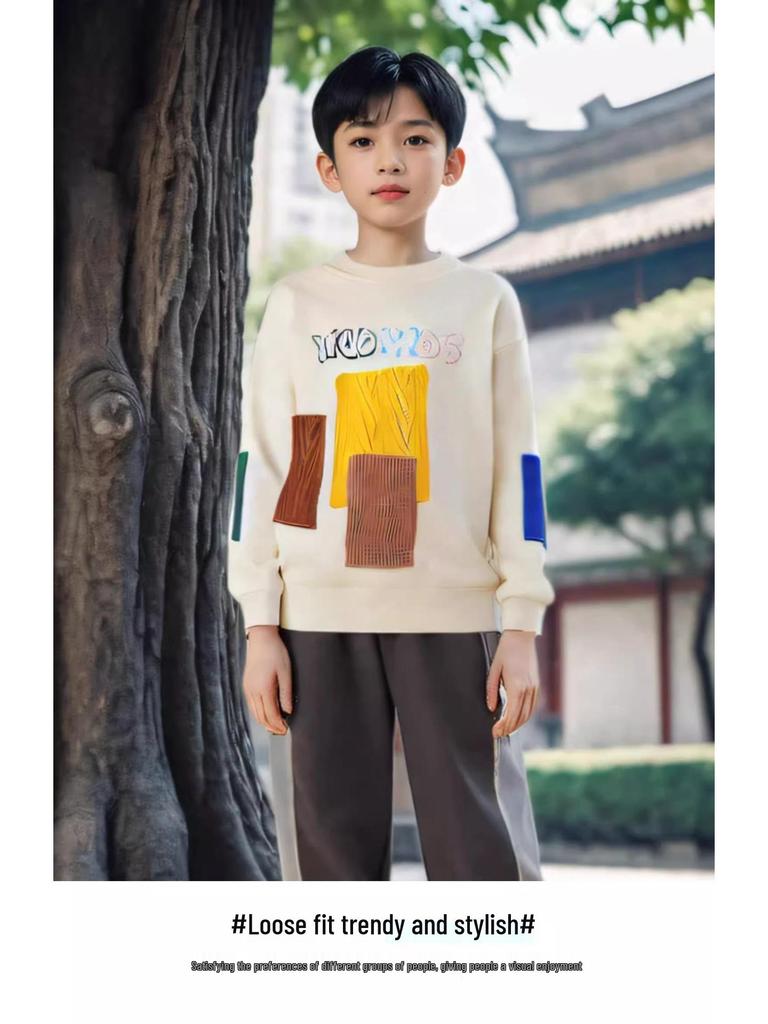Retro Patchwork Fleecegefüttertes Sweatshirt für Jungen - Langärmeliges, verdicktes T-Shirt für Frühling und Herbst.
