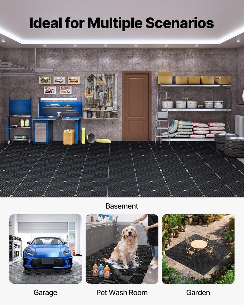 Interlocking Drainage Mats, 310 X 310 Mm, Modular Garage Flooring Tiles, Non-Slip PP Drainage Floor Tiles, Self-Draining, Easy Installation, for