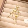 New Light Luxury Three Leaf Clover Ear Buckle with Advanced Sense Cat Eye Stone Tassel Unique Four Leaf Clover Earrings
