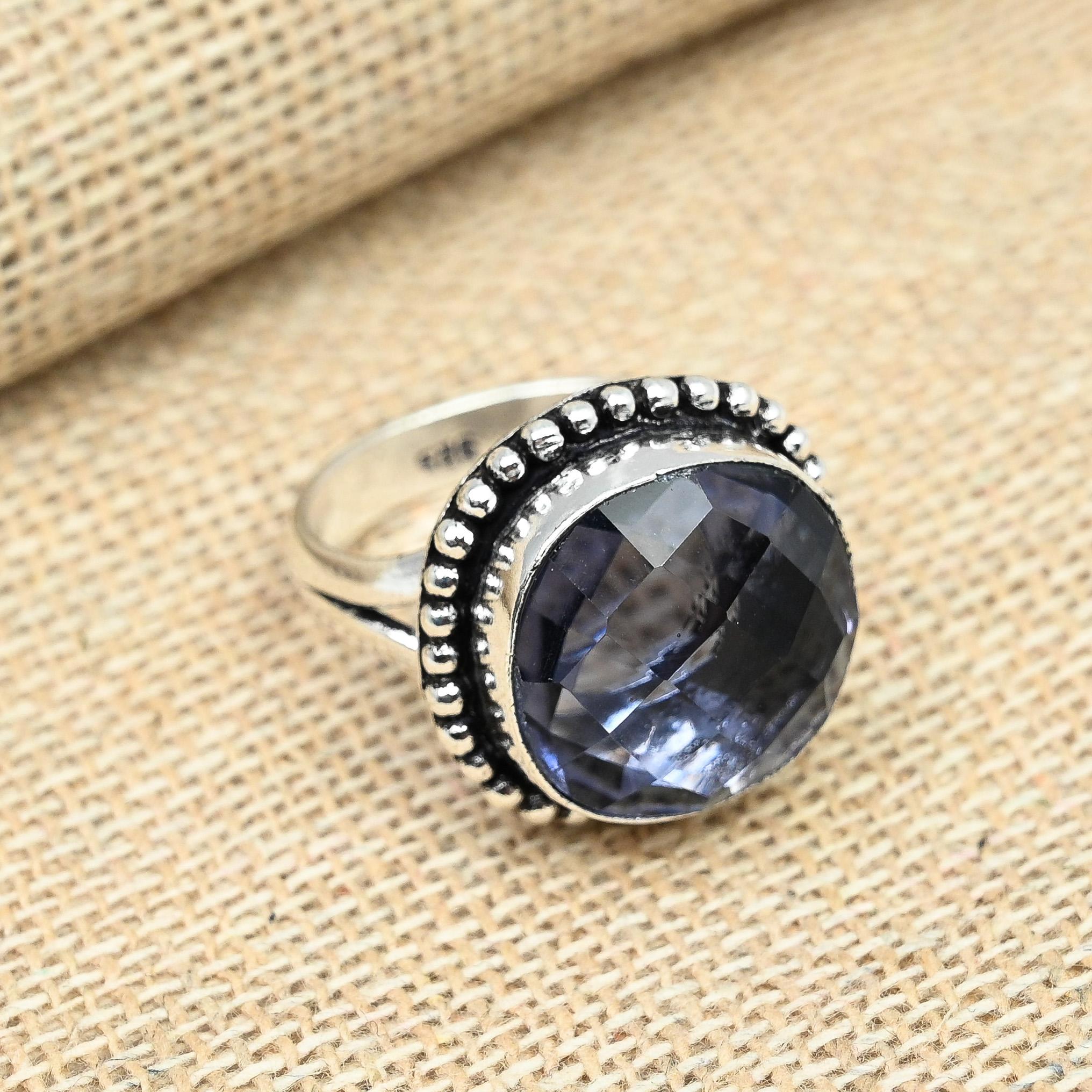 

Драгоценный камень иолит, стерлинговое серебро 925 пробы, ювелирные изделия ручной работы, подарок на помолвку, ювелирные изделия, женское кольцо 9