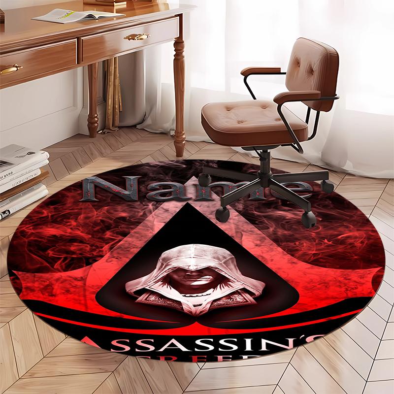 Custom Name Assassin's Creed Printed Round Rug Carpet Chair Rug Area Rug Entryway Doormats,for Office Chair Living Room Bedroom Kitchen Room.