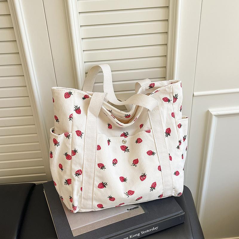 

Wholesale Strawberry Corduroy Tote Bag New Large Capacity Casual Print Underarm Bag Fashi Versatile Travel Commuter Bag белый
