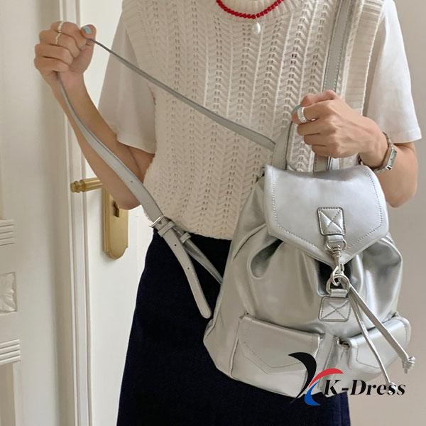 Lesklý batoh se stahovací šňůrkou, mini popruh, kožená školní taška