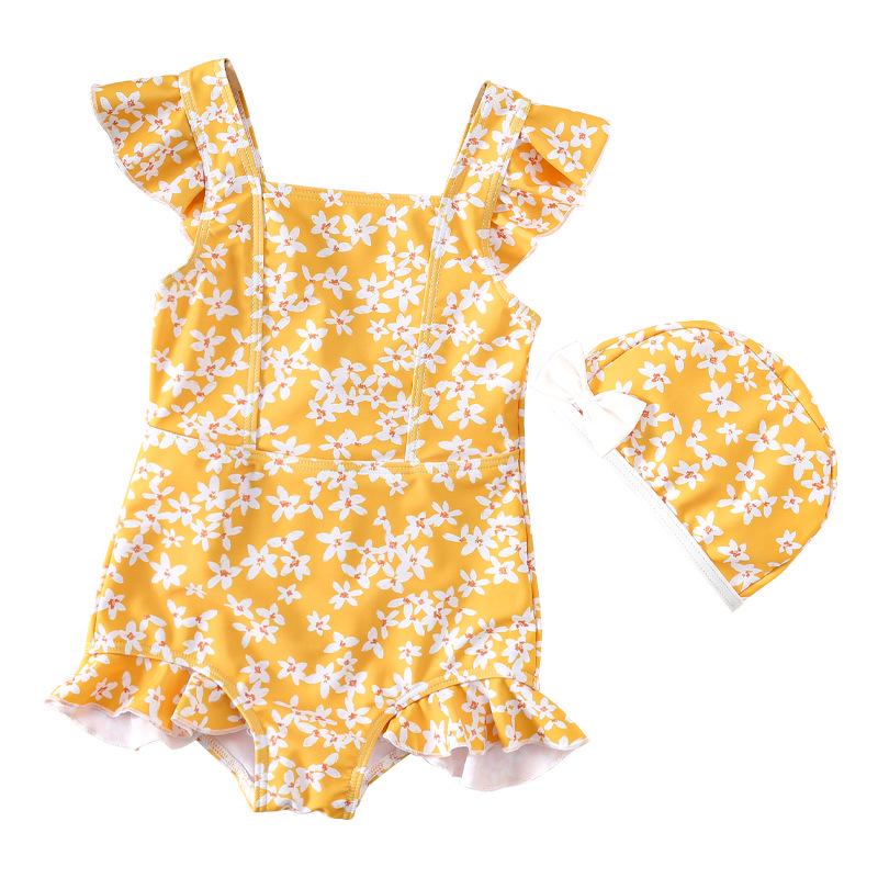 2026 Summer Lemon Floral Swimsuit for Girls and Toddlers