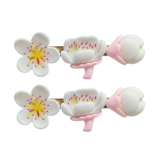 2Pcs Hairpin Soft Polymer Clay Peach Blossom Hair Clips Lightweight Non-Slip Pink Floral Design Hair Pin Hanfu Hair Accessories