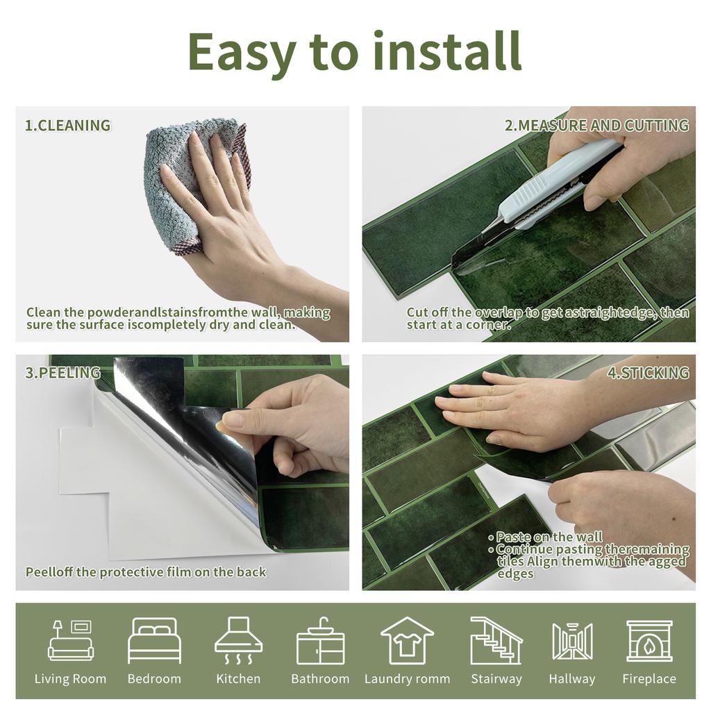 3D self-adhesive wall stickers, waterproof and easy to clean, suitable for kitchen, bathroom, living room, dining room, etc.