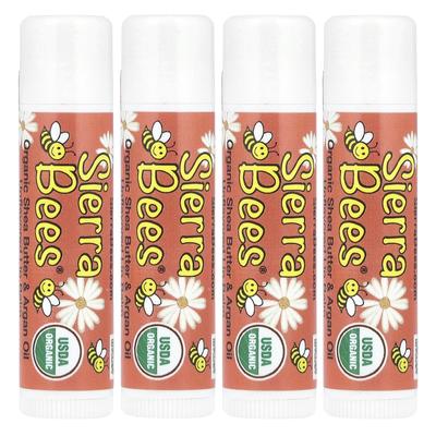 Organic Lip Balms, Shea Butter & Argan Oil, 4 Pack, .15 Oz (4.25 G) Each