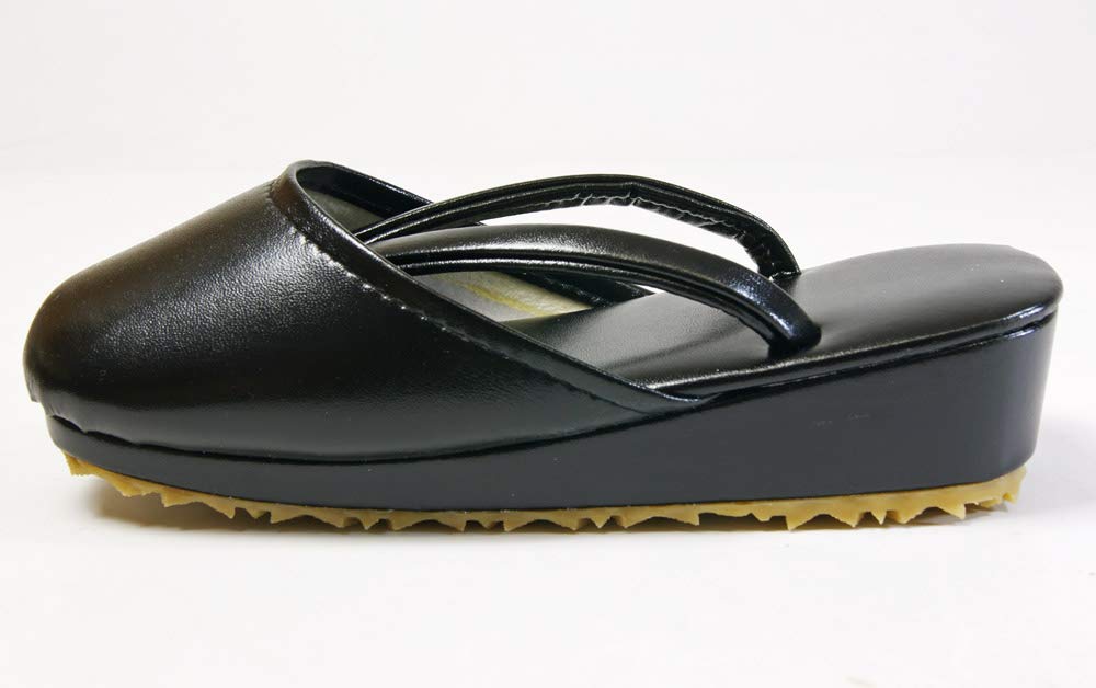 Rain Zori Sandals for Kimono High Heel with Cover for Rain and Black Leather Synthetic Leather One Size Fits Casual Samue for Daily Rubber Sole Made