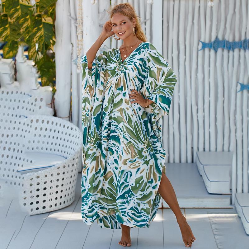 Dámské potištěné plážové kaftany Letní maxi šaty Krytí na plavky, Základní vybavení na dovolenou, Hromadná dodávka s velkými slevami