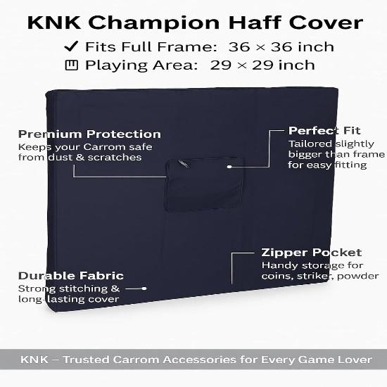 KNK Carrom Board Cover Champion Board Quality - Full & Half Carrom Cover with Extra Pocket for Coins, Striker & Powder (Bulldog Half Cover)