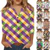 Women's Carnival Printed Fashionable Casual V-neck Button Seven Inch Sleeve T-shirt Top