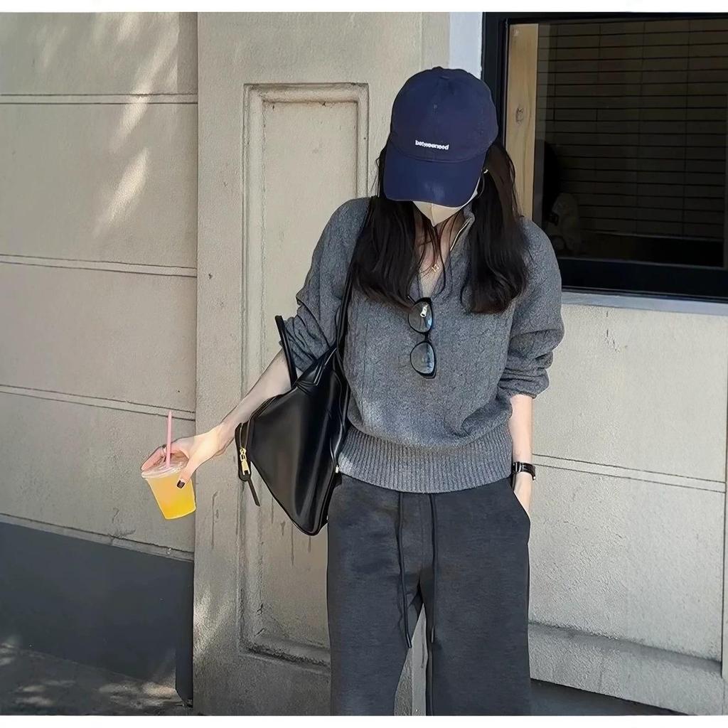 Women's High Neck Half-Zip Cable Knit Sweater - Autumn/Winter Versatile Loose Stylish Base Layer